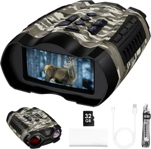 Night Vision Goggles,4000mAh Rechargeable Binoculars for Adults with 3.5" Screen and 32GB Memory Card for 36MP Photo and 4K Video,9 Gear Infrared and 10X Digital Zoom for Outdoor Enthusiasts