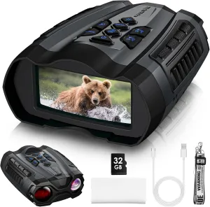 Night Vision Goggles,4K Night Vision Binoculars for Adult with 3.5" HD Screen,32GB TF Card for Photo and Video,9 Gear Infrared and 10X Digital Zoom for Outdoor Enthusiasts and Animal Watchers