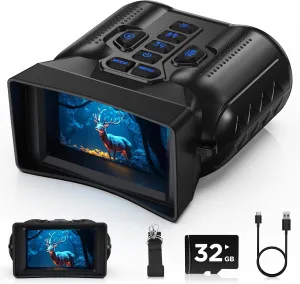Night Vision Goggles,4K Night Vision Binoculars for Adults, 10X Zoom & 9-Level Infrared,32GB TF Card Included, Photo & Video Recording, Ideal Gift for Wildlife Watching, Hiking or Camping