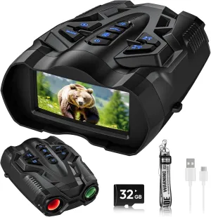 Night Vision Goggles,4K Night Vision Binoculars for Adults,3.5 Inch Screen,9 Levels IR Mode and 10X Digital Zoom for Outdoor Enthusiasts and Animal Watchers,32GB TF Card for Photos and Videos