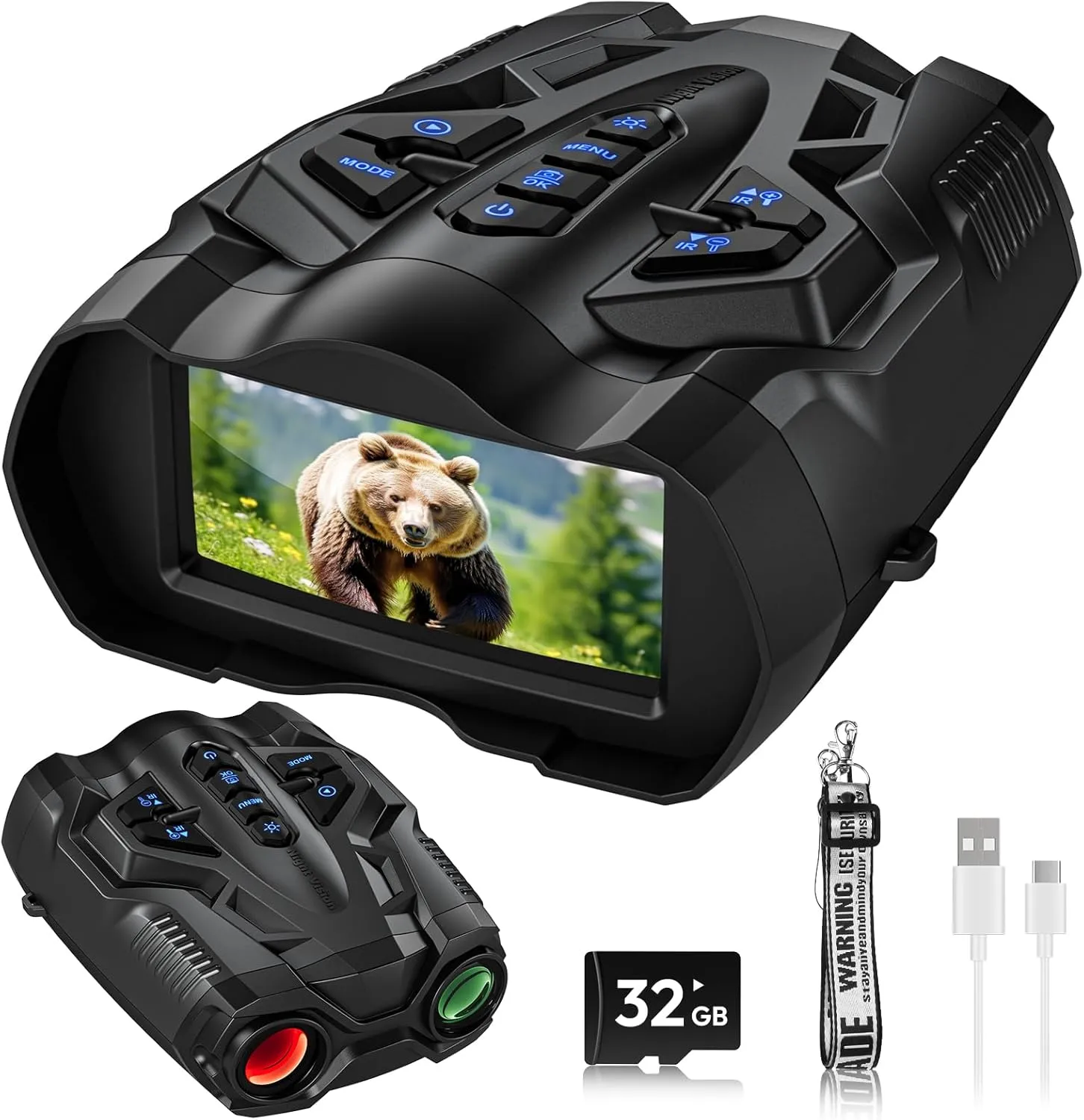 Night Vision Goggles,4K Night Vision Binoculars for Adults,3.5 Inch Screen,9 Levels IR Mode and 10X Digital Zoom for Outdoor Enthusiasts and Animal Watchers,32GB TF Card for Photos and Videos