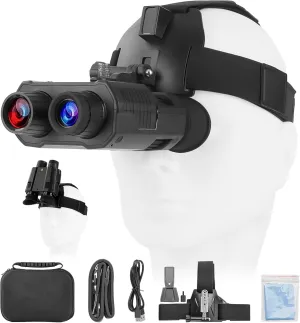 Night Vision Goggles,Night Vision Binoculars Head Mounted 980FT Long Range Compatible with Tactical Helmet 850NM Infrared,3MP Photo 4K HD Video,8X Digital Zoom for Adults Camping Bird Watching