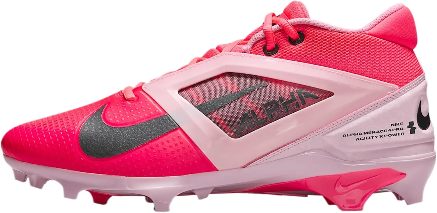 Nike Alpha Menace 4 Pro Football Cleats (HJ4568-600, Racer Pink/Pink Foam/Dark Smoke Grey/Dark Grey)