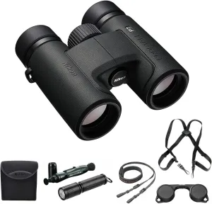 Nikon PROSTAFF P7 8x30 Waterproof Binocular for Adults | Small & Compact Travel Binoculars for Bird Watching | Binocular Harness Strap, Lens Pen Cleaning System, & Flashlight Bundle Set