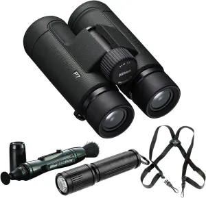 Nikon PROSTAFF P7 8x42 Waterproof Binocular for Adults | Small & Compact Travel Binoculars for Bird Watching | Binocular Harness Strap, Lens Pen Cleaning System, & Flashlight Bundle Set