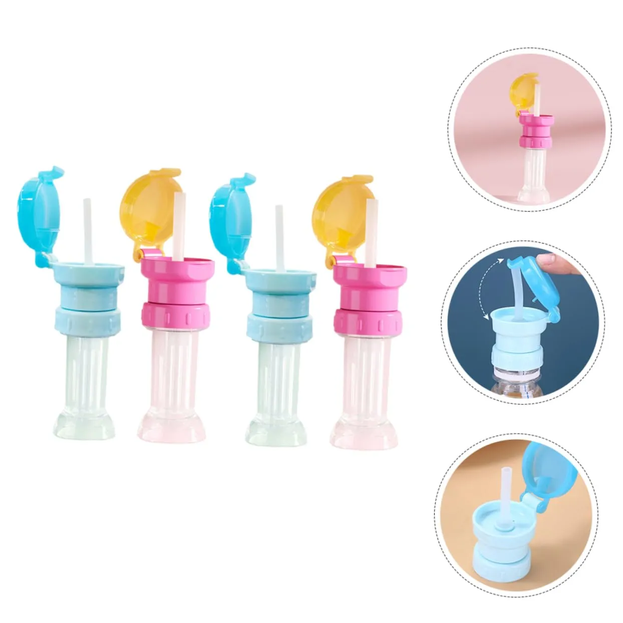 NUOBESTY 4sets 4 Pcs Water Bottle Adapter Caps with Straws Friendly Caps for Various Bottle Safe and Reliable Design Convenient Drink 4pcs*4