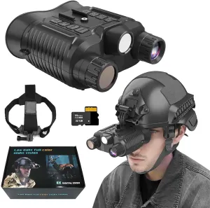 NV8161 Military Tactical Night-Vision Goggles Head Mounted, 4K HD IR Night Vision Binoculars with 8X Digital Zoom, Save Photo and Video with 32GB Memory Card, Built-in 3000Mah Battery