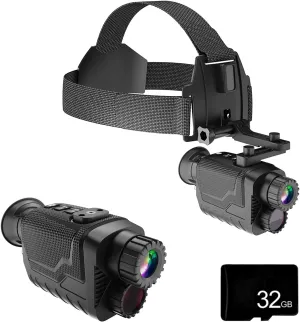 NV8260 Head Mounted Night Vision Goggles,7 Levels of IR Adjustment Night Vision Monocular,8X Digital Zoom,Rechargeable,Can Save 4K Video and 36MP Photos