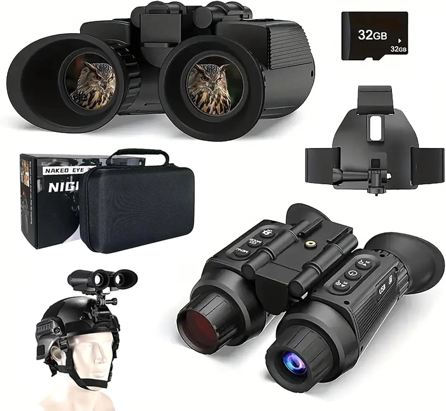 NV8300 Night Vision Goggles Head Mounted, 4K 3D Visual Digital Infrared Adult Night Vision Binoculars with Head Strap and 32GB Memory Card