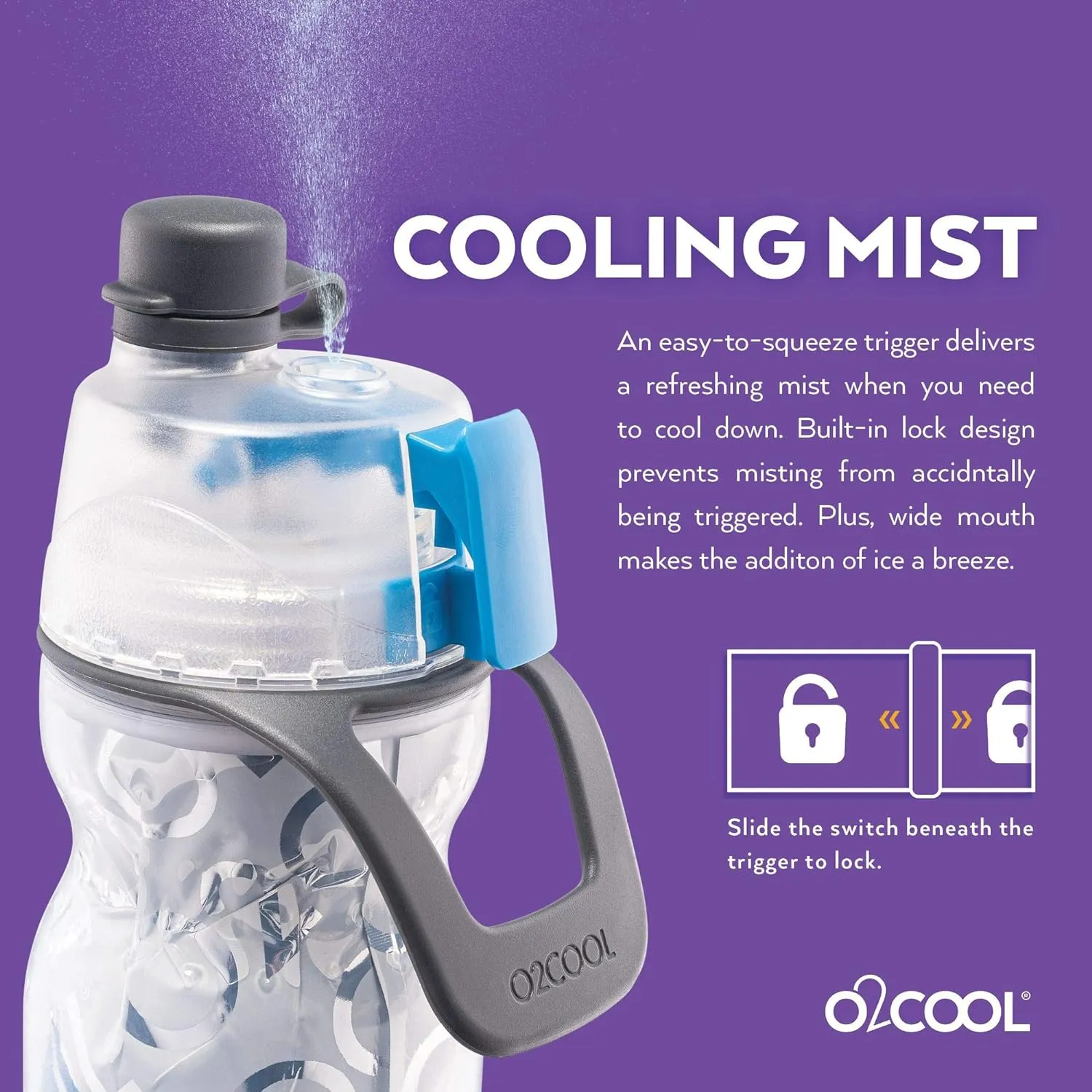 O2COOL Mist 'N Sip Misting Water Bottle 2-in-1 Mist And Sip Function With No Leak Pull Top Spout Reusable Sports Water Bottle - 20 oz (2 Pack Splash Blue)