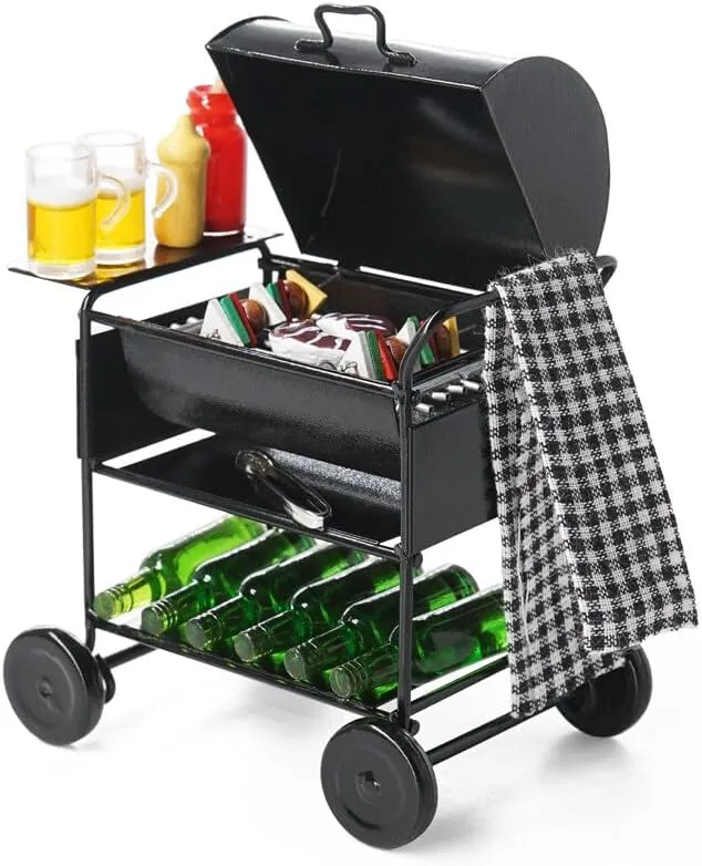 Odoria 1/12 Miniature BBQ Grill and Beer Bottles with Mugs Dollhouse Decoration Accessories