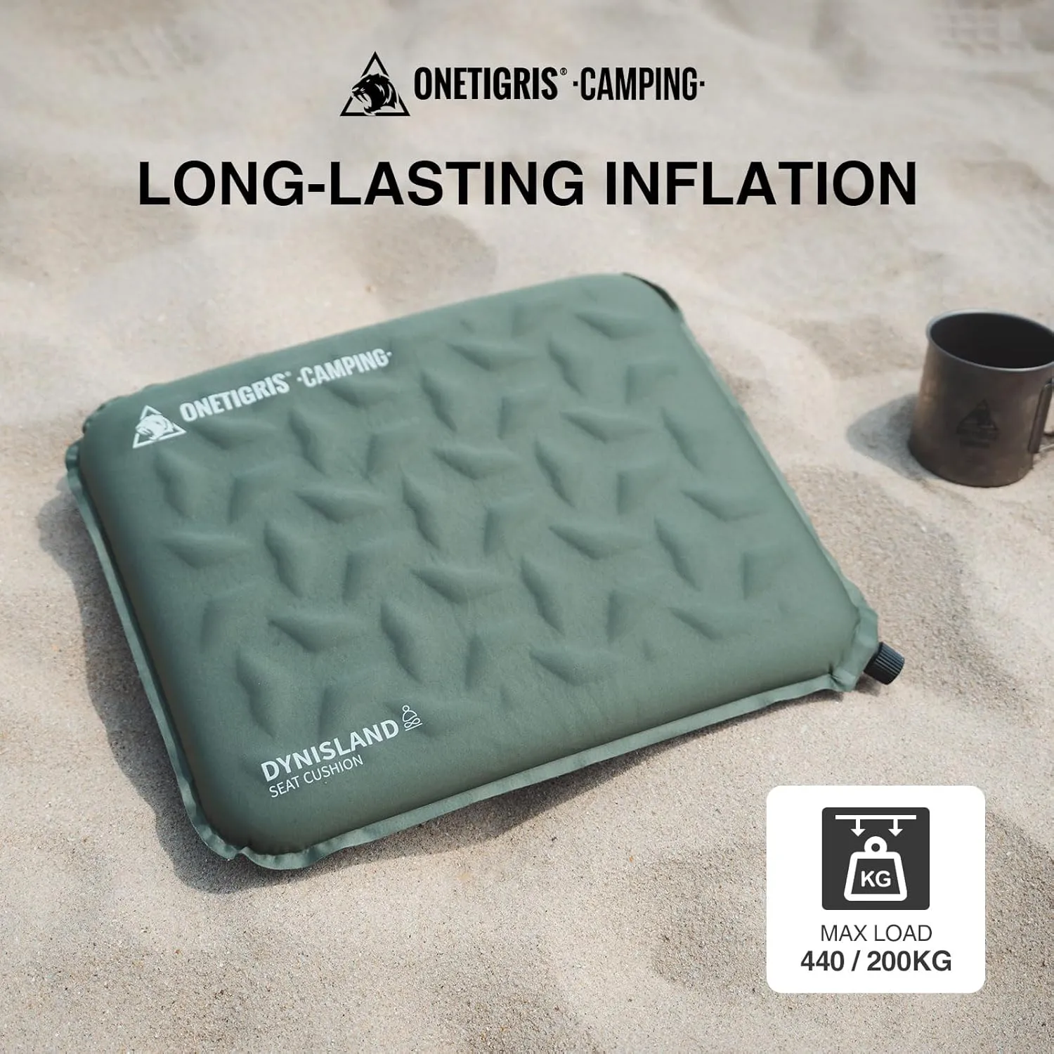 ONETIGRIS Inflatable Seat Cushion - Lightweight Self-Inflating Memory Foam Seat Cushion for Stadiums, Camping, Bleachers, Airplane Travel,Waterproof Portable