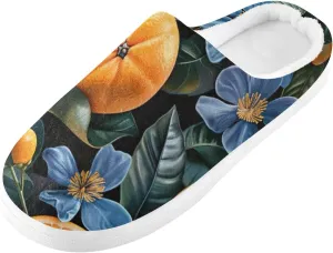 Orange Flower Pattern Slippers for Women and Men,Memory Foam Slippers,House Slippers Fluffy Fuzzy Slippers House Shoes for Winter Bedroom Outdoor Indoor Travel 42-43 A0900062