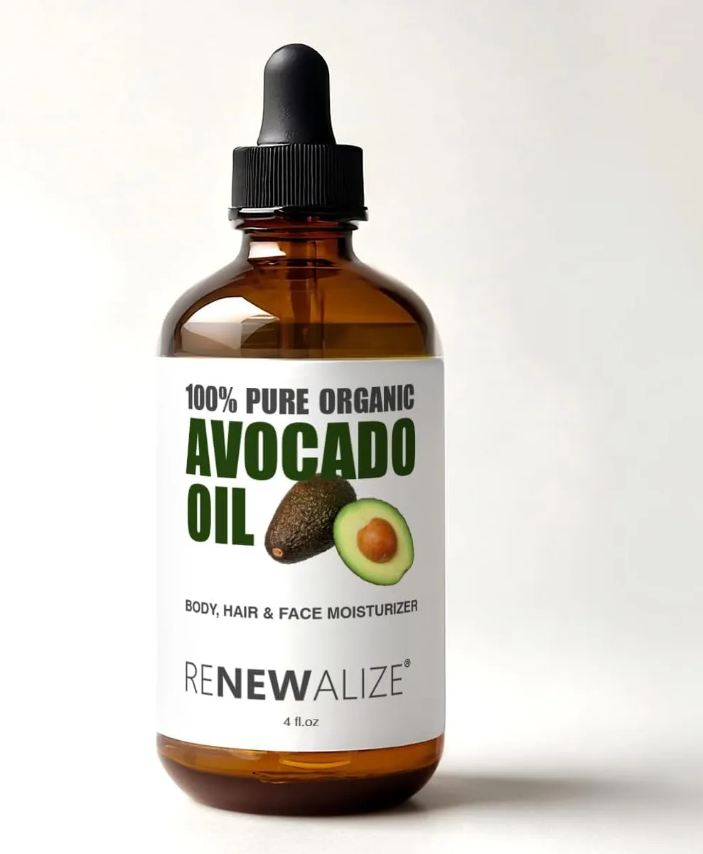 ORGANIC AVOCADO OIL - Skin Moisturizer Cold Pressed and Unrefined in 4 oz Dark Glass Bottle with Dropper | Enhances Hair's Natural Shine | Softens and Moisturizes Severely Dry Skin