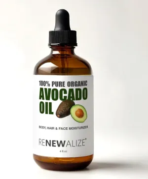 ORGANIC AVOCADO OIL - Skin Moisturizer Cold Pressed and Unrefined in 4 oz Dark Glass Bottle with Dropper | Enhances Hair's Natural Shine | Softens and Moisturizes Severely Dry Skin