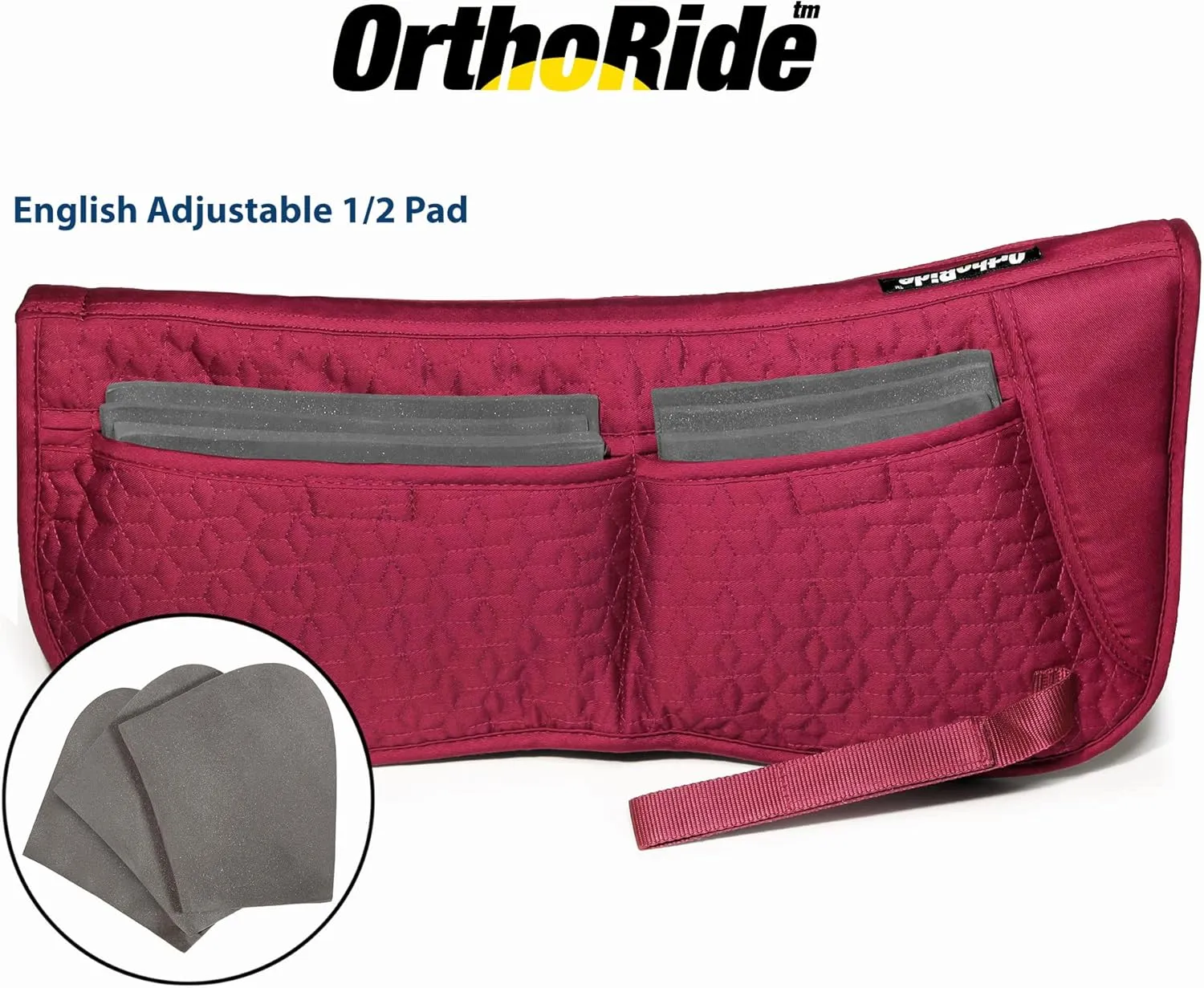 OrthoRide English Half Pad English Saddle Pad Quilted Correction Pad Adjustable 12 Memory Foam Inserts English can be Used w Western, Dressage