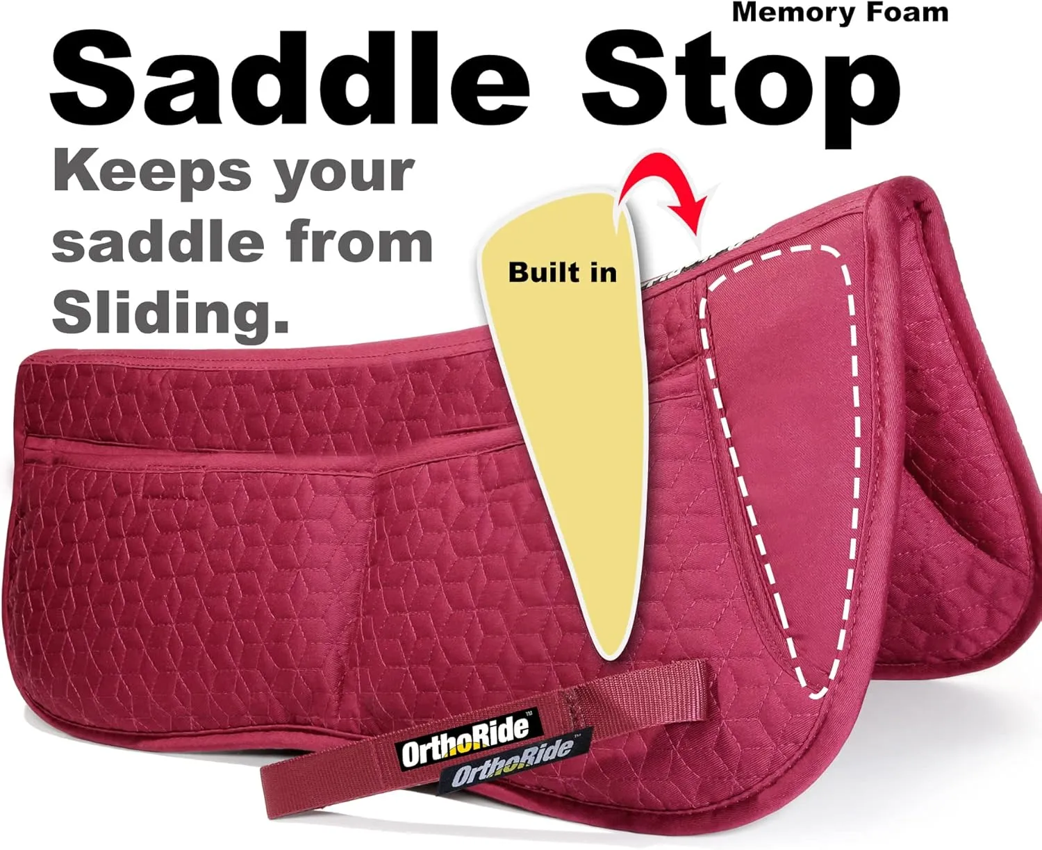 OrthoRide English Half Pad English Saddle Pad Quilted Correction Pad Adjustable 12 Memory Foam Inserts English can be Used w Western, Dressage