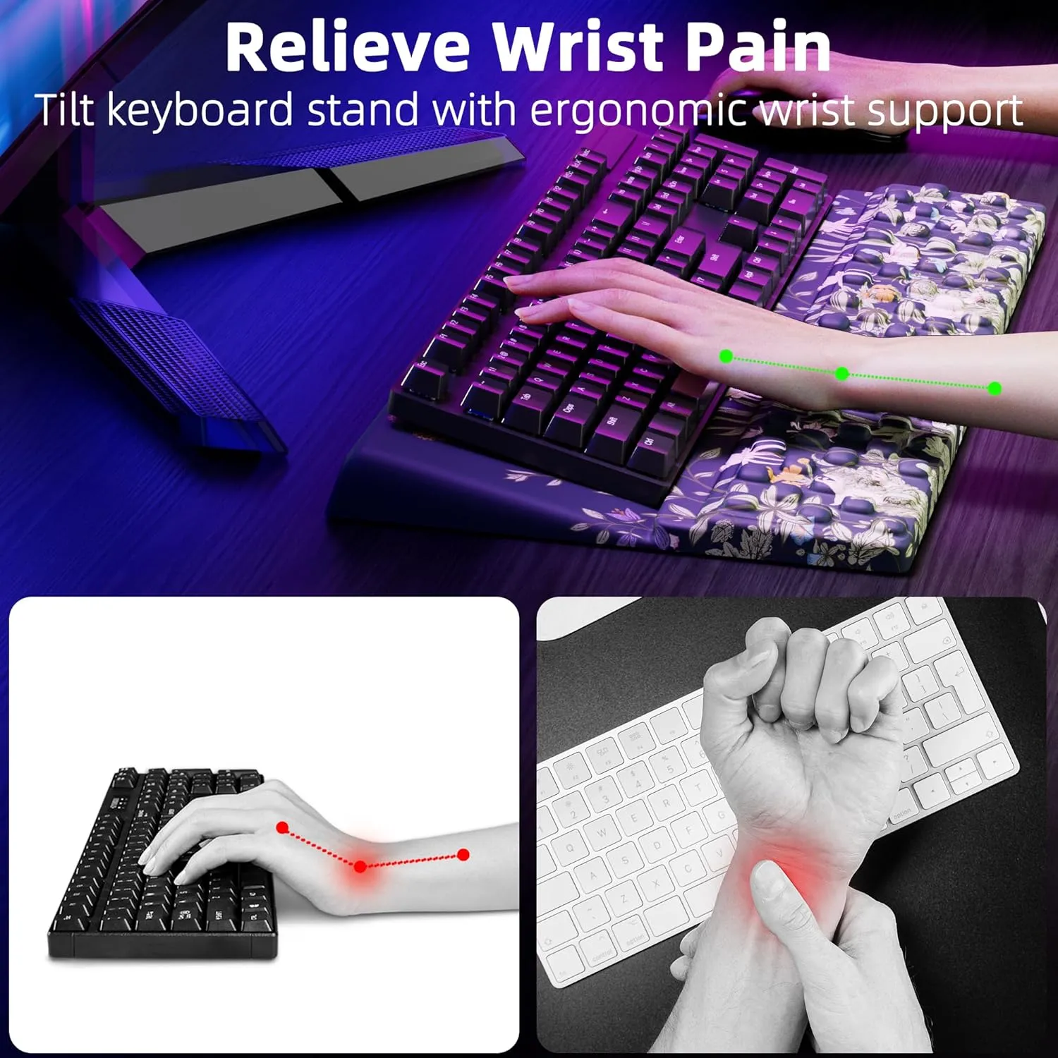 Ospelelf Keyboard Stand Pad with Wrist Rest, Comfy Ergonomic Keyboard Riser Holder for Office Home