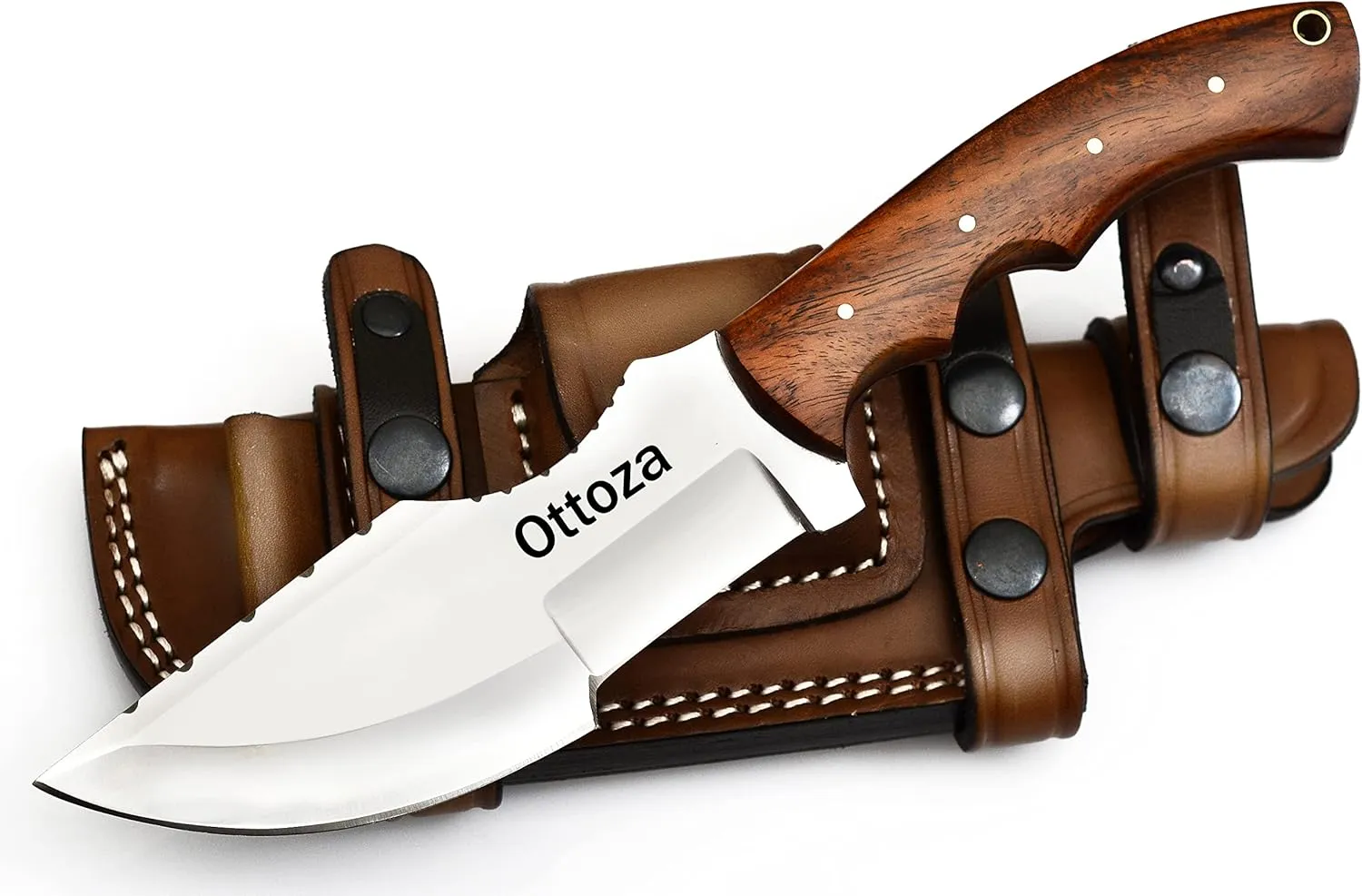 Ottoza D2 Steel Tracker Knife with Sheath & Wood Handle, Outdoor Knife Survival Knife Camping Knife - D2 Knife - D2 Steel Fixed Blade Hunting Knives for Men Horizontal Carry Knife Sheath