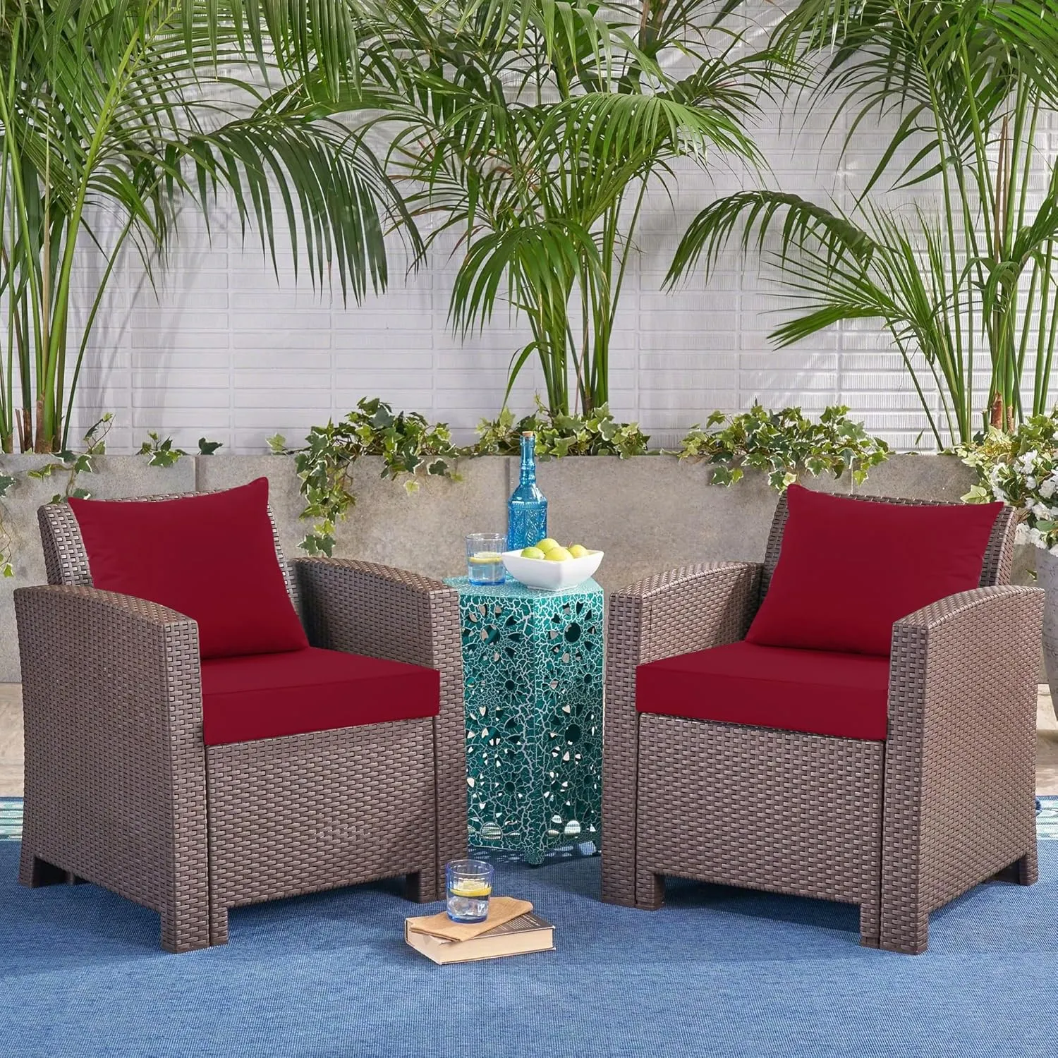 Outdoor Cushions for Patio Furniture, Waterproof Outdoor Chair Cushion w/Fade-Resistant, Removable & Machine-Washable Cover, 22x22 Inch, Deep Seat Sofa/Couch Pad Replacement – Set of 2, Burgundy