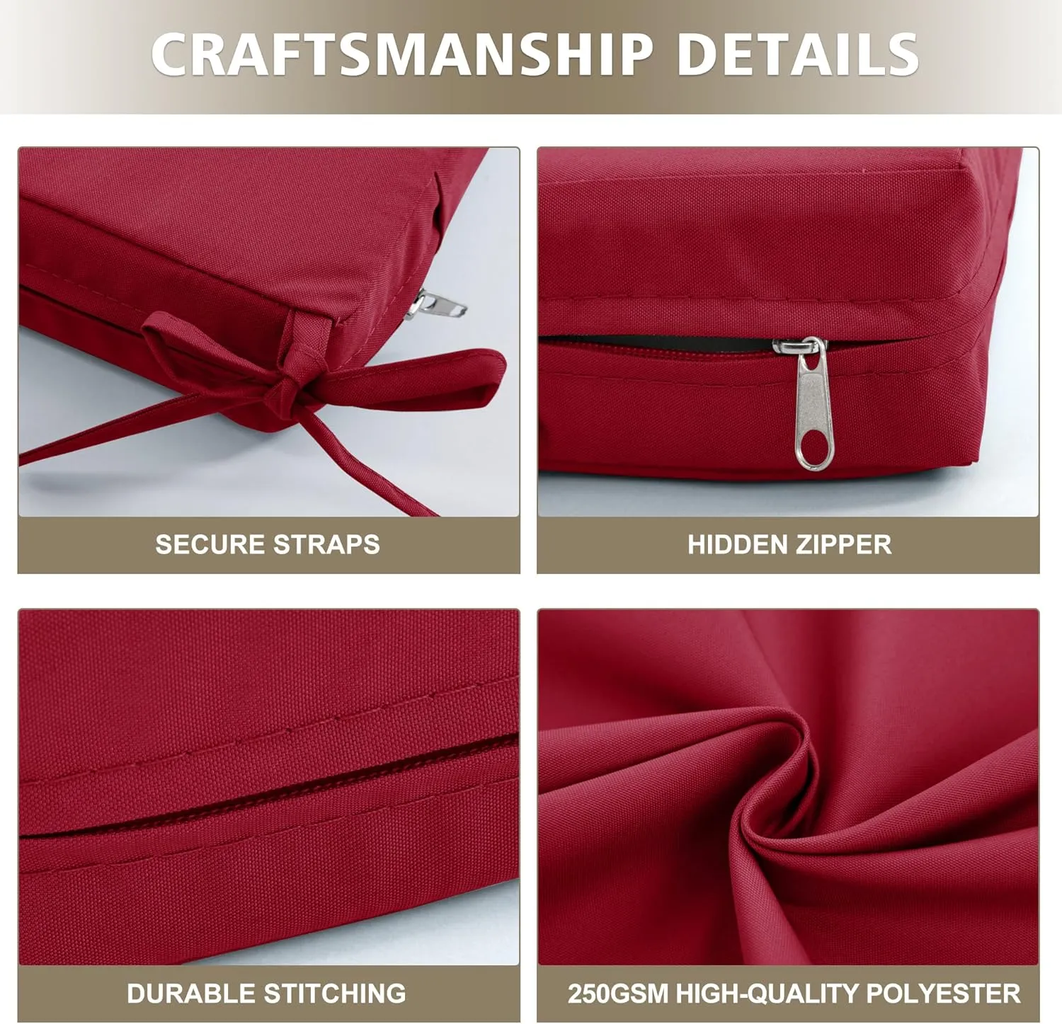 Outdoor Cushions for Patio Furniture, Waterproof Outdoor Chair Cushion w/Fade-Resistant, Removable & Machine-Washable Cover, 22x22 Inch, Deep Seat Sofa/Couch Pad Replacement – Set of 2, Burgundy