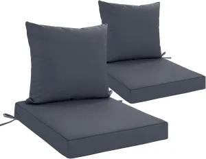 Outdoor Cushions for Patio Furniture, Waterproof Outdoor Chair Cushion w/Fade-Resistant, Removable & Machine-Washable Cover, 22x22 Inch, Deep Seat Sofa/Couch Pad Replacement – Set of 2, Dark Grey