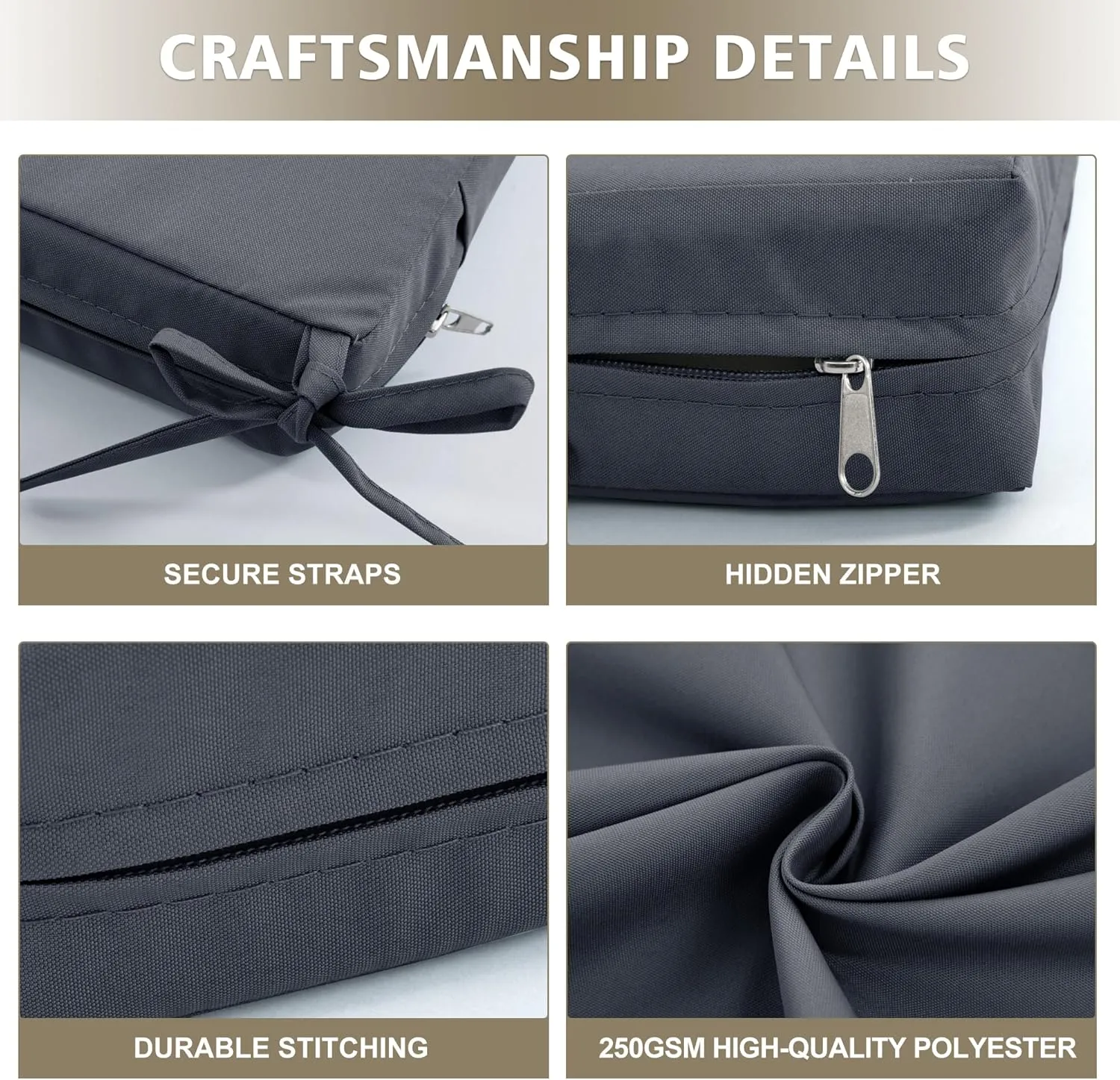 Outdoor Cushions for Patio Furniture, Waterproof Outdoor Chair Cushion w/Fade-Resistant, Removable & Machine-Washable Cover, 22x22 Inch, Deep Seat Sofa/Couch Pad Replacement – Set of 2, Dark Grey