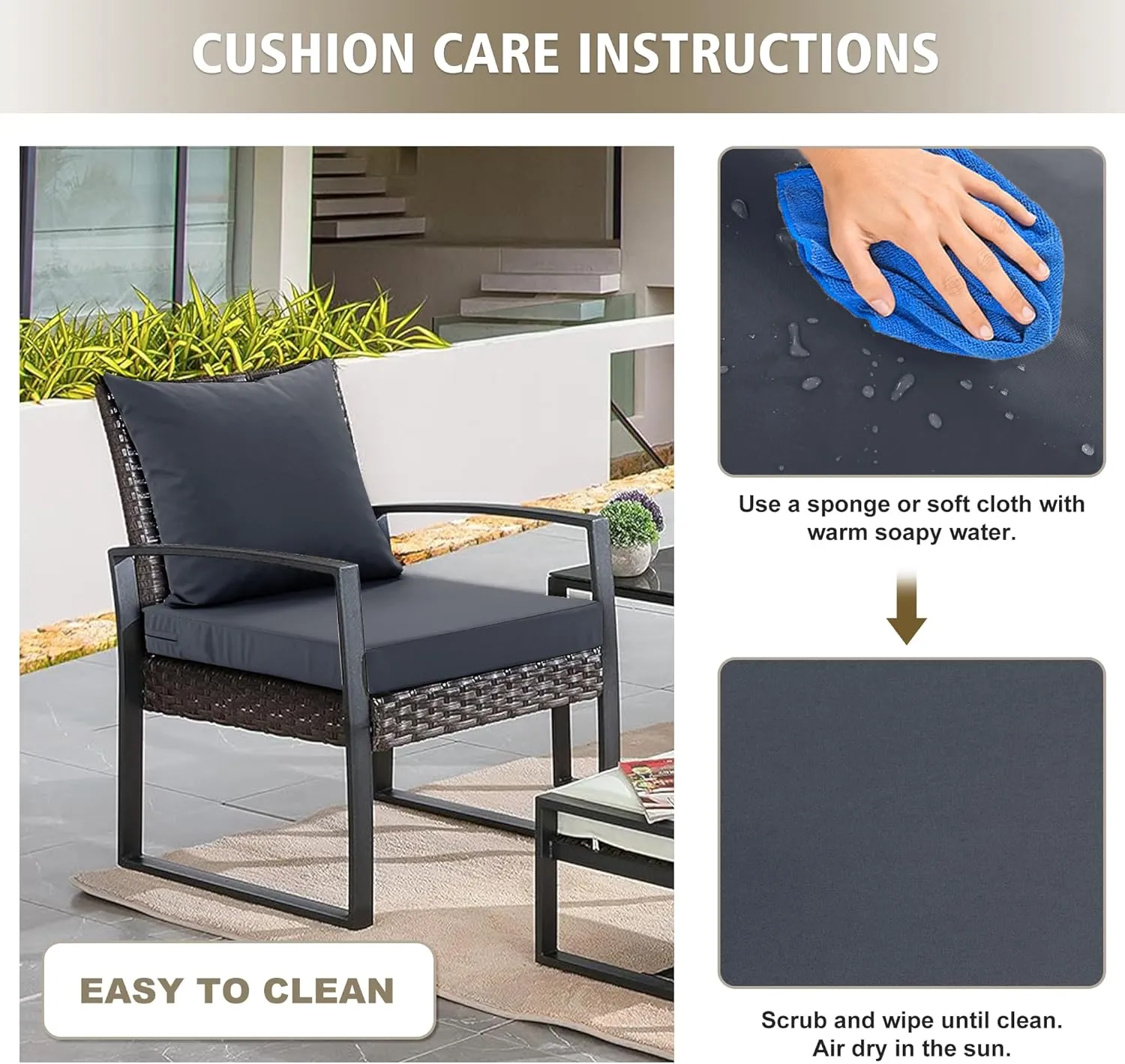 Outdoor Cushions for Patio Furniture, Waterproof Outdoor Chair Cushion w/Fade-Resistant, Removable & Machine-Washable Cover, 22x22 Inch, Deep Seat Sofa/Couch Pad Replacement – Set of 2, Dark Grey