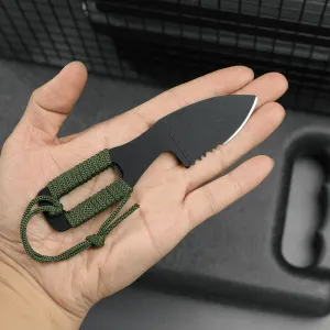 Outdoor Fixed-Blade Neck Knife with Black Rubber Handle and Sheath