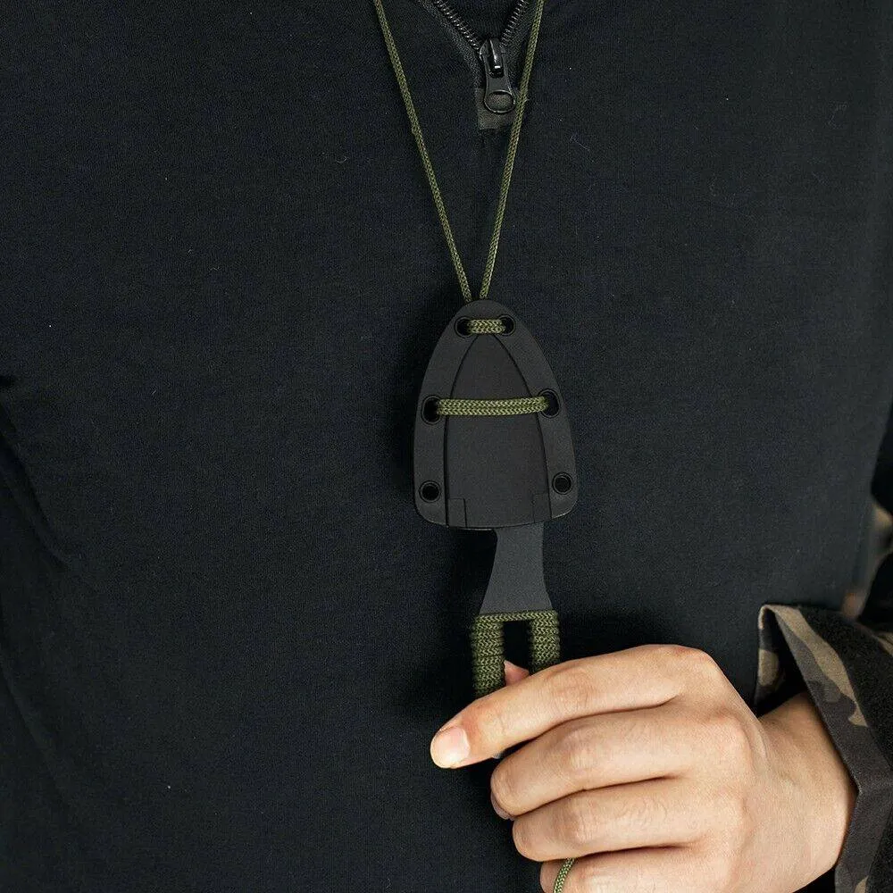 Outdoor Fixed-Blade Neck Knife with Black Rubber Handle and Sheath