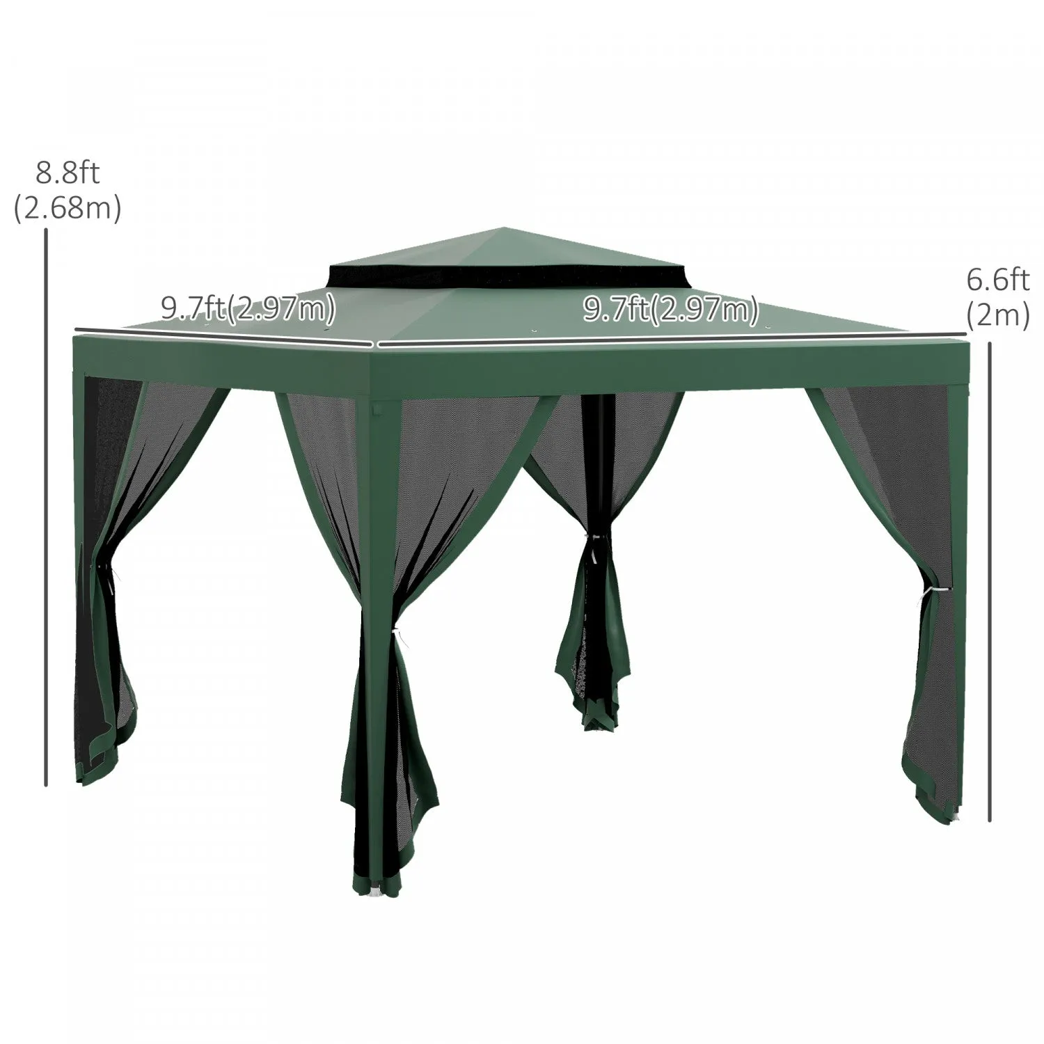 Outsunny 10'x10' Canopy Tent With Mesh Netting And Double Tier Roof, Green