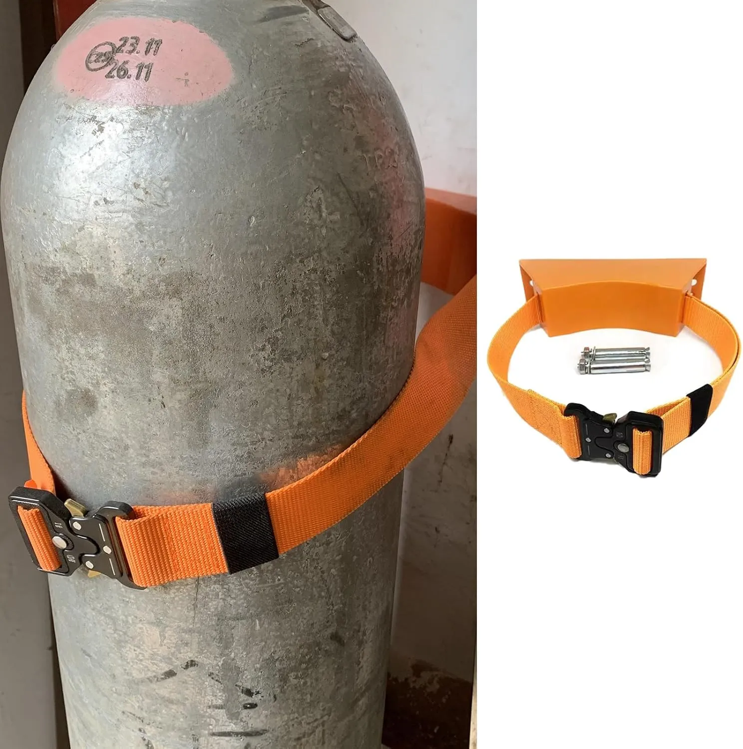 Oxygen Tank Holder Oxygen Bottle/Tank Holder, Gas Bottle Holder Wall Bracket with Safety Strap and Screws, Heavy Duty Oxygen Storage Rack, Oxygen Cylinder Stand(Orange)