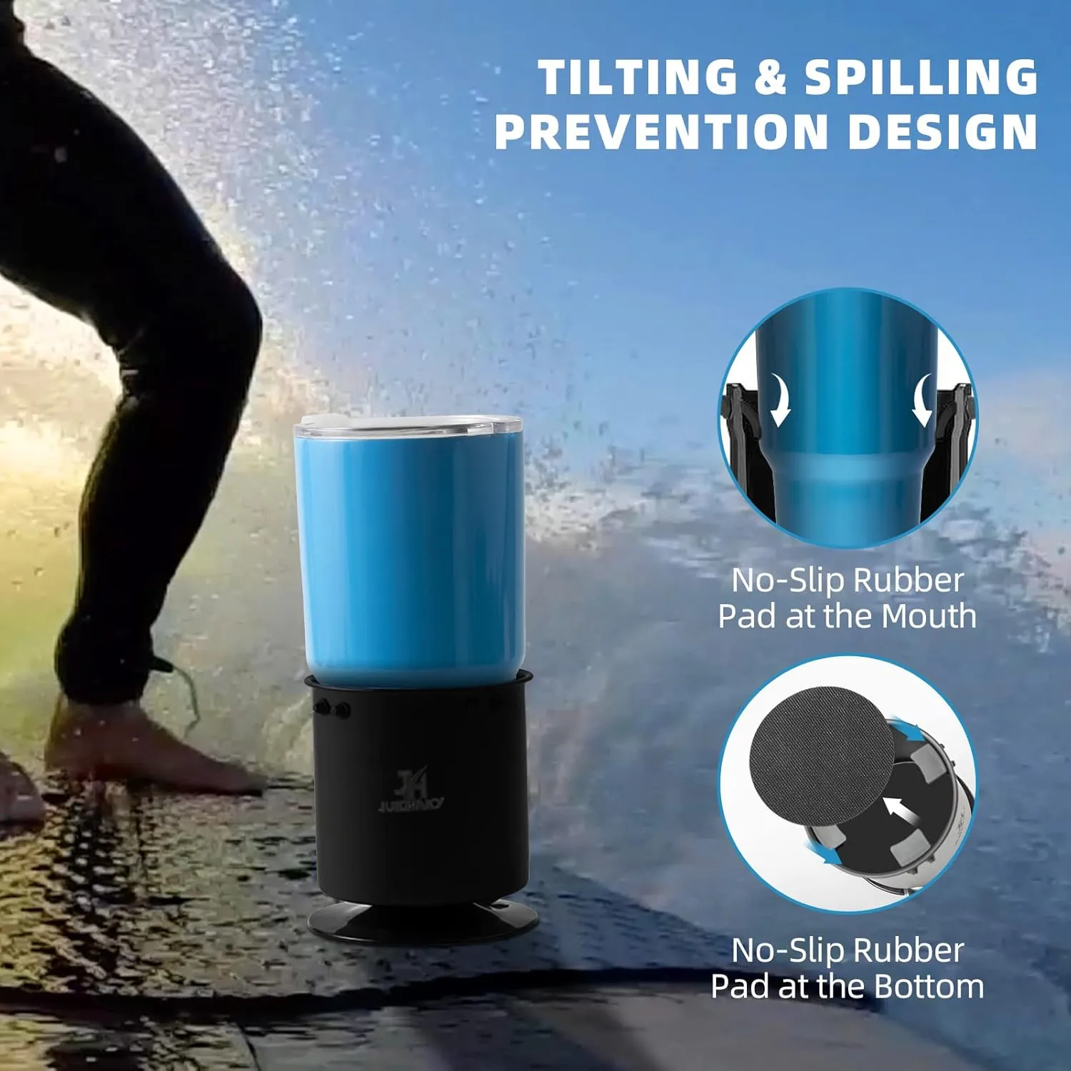 Pack of 2 Stainless Steel Paddle Board Cup Holder, Multi-Functional SUP Cup Holder for Drink with Action Mount (Black), Inflatable Stand Up Paddle Board Accessories Fits Large Water Bottle