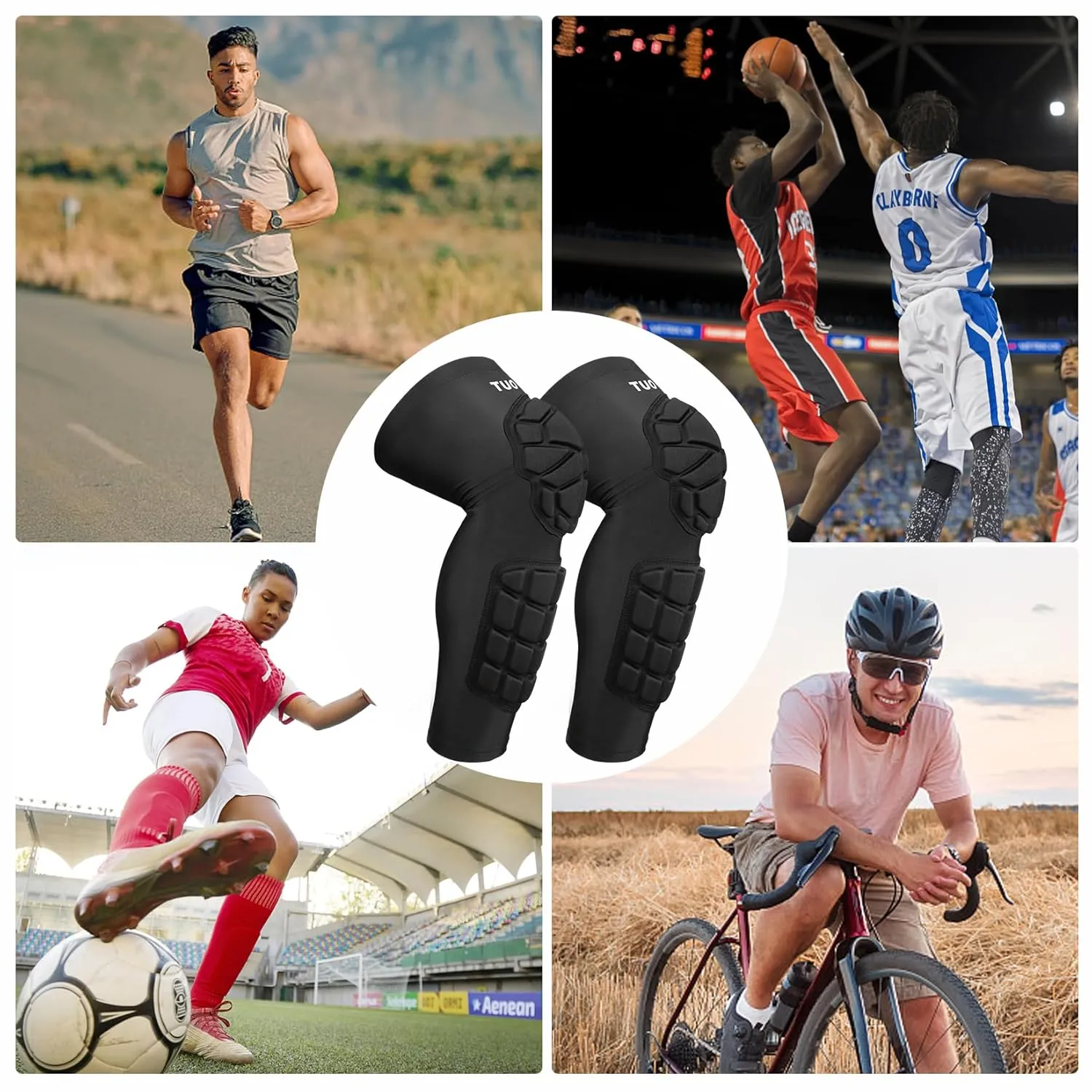 Padded Knee & Shin Guards Calf Pads Protector Compression Leg Sleeve Knee Brace for Football Basketball Volleyball Soccer Baseball for Youth Adult (1 Pair)