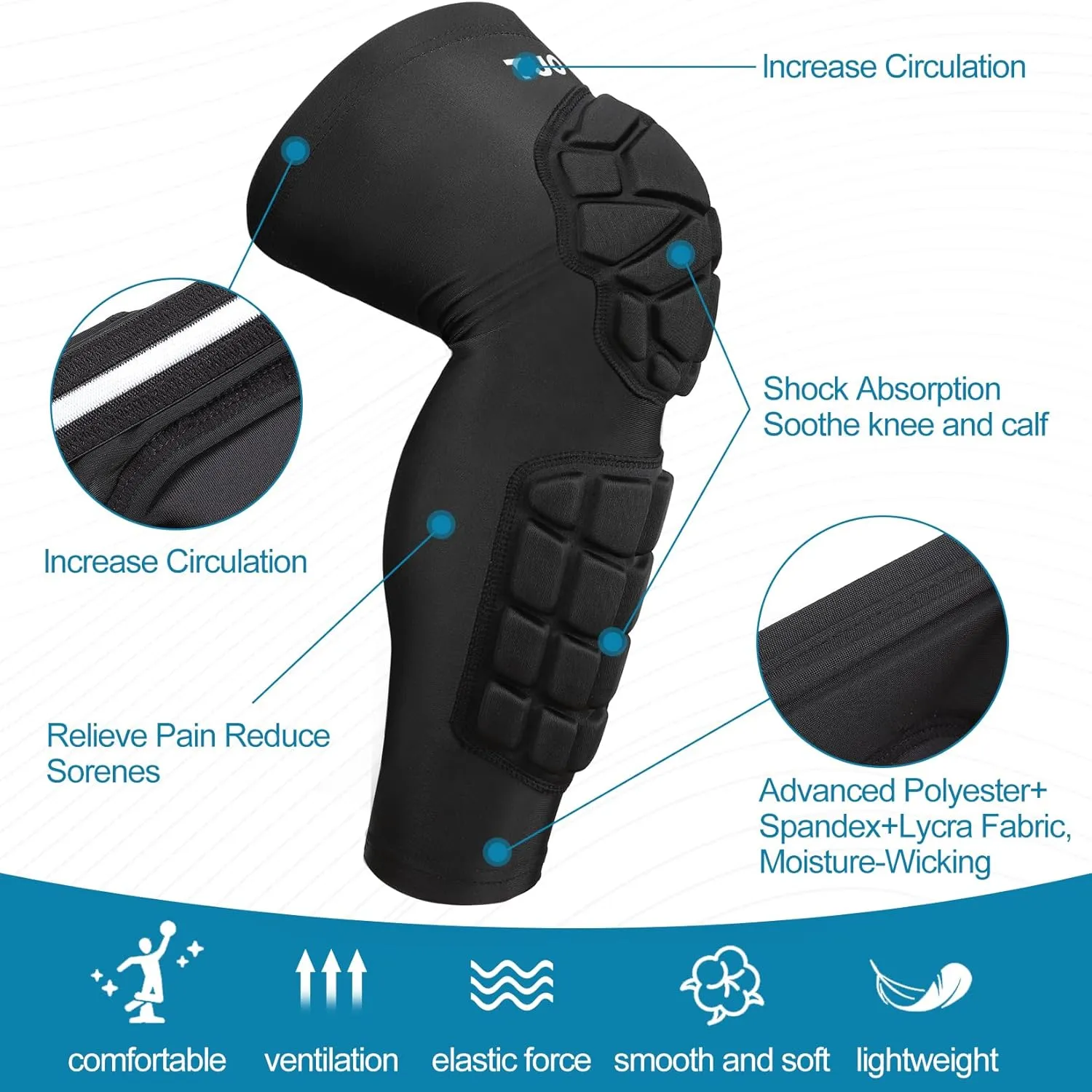 Padded Knee & Shin Guards Calf Pads Protector Compression Leg Sleeve Knee Brace for Football Basketball Volleyball Soccer Baseball for Youth Adult (1 Pair)