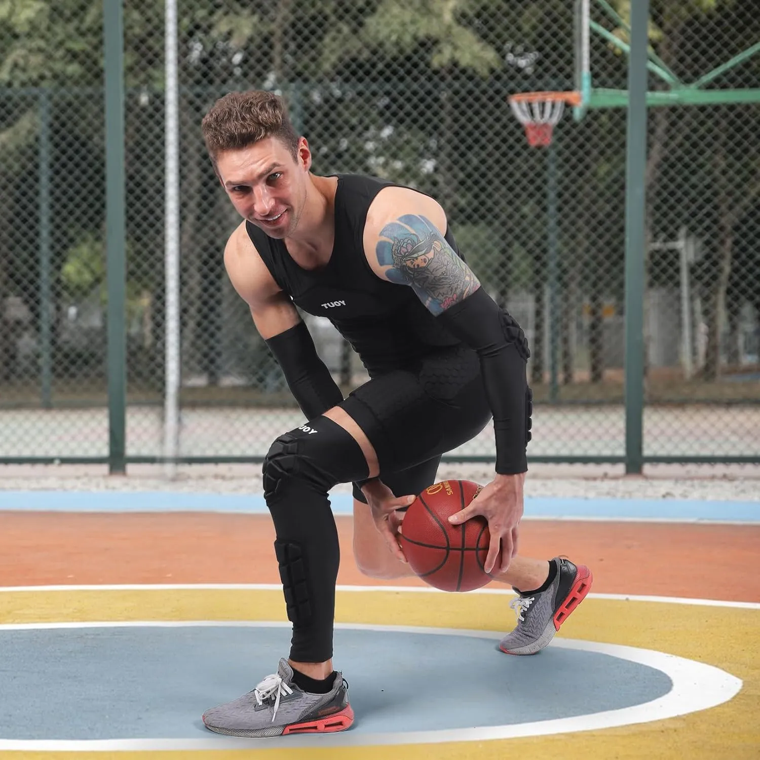 Padded Knee & Shin Guards Calf Pads Protector Compression Leg Sleeve Knee Brace for Football Basketball Volleyball Soccer Baseball for Youth Adult (1 Pair)