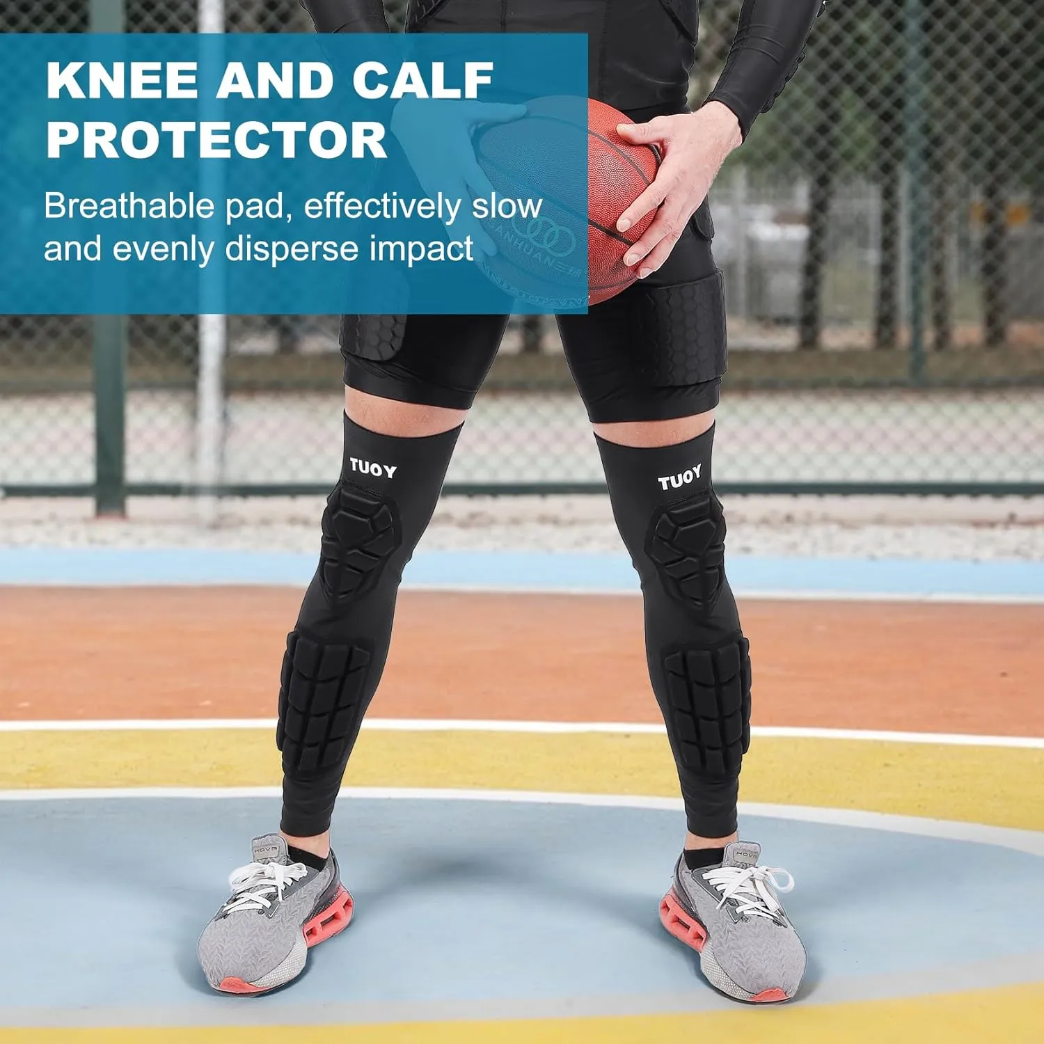 Padded Knee & Shin Guards Calf Pads Protector Compression Leg Sleeve Knee Brace for Football Basketball Volleyball Soccer Baseball for Youth Adult (1 Pair)