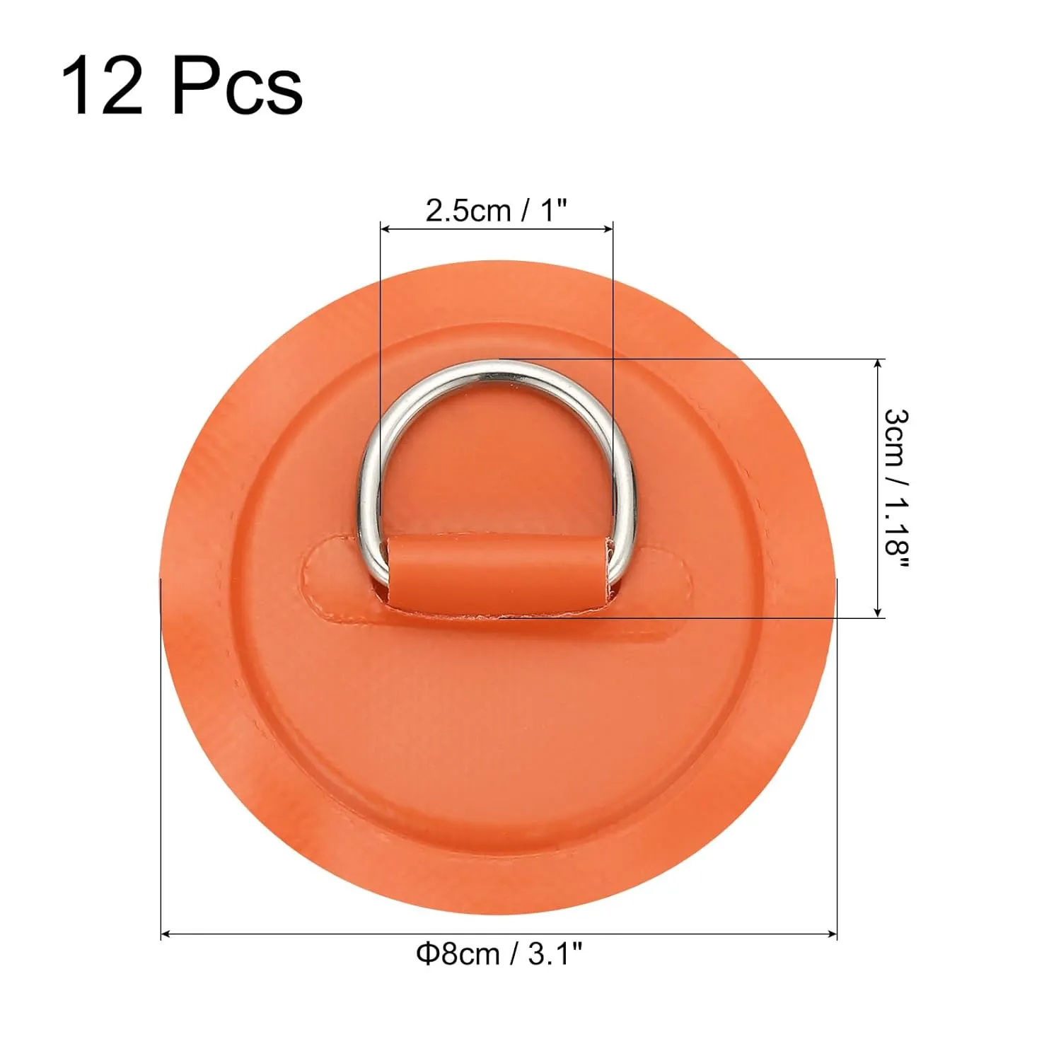 PATIKIL 3.1" Paddle Board D Rings, 12 Pcs Stainless Steel D-Ring PVC Patch Pad No Glue Include for Raft Kayak Inflatable Boat Surfboard, Orange