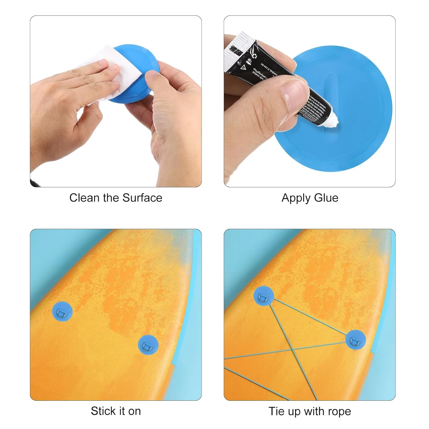 PATIKIL 3.1" Paddle Board D Rings, 12 Pcs Stainless Steel D-Ring PVC Patch Pad No Glue Include for Raft Kayak Inflatable Boat Surfboard, Orange