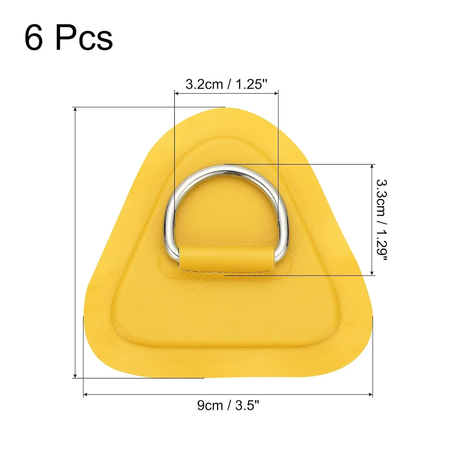 PATIKIL 3.5" Paddle Board D Rings, 6 Pcs Stainless Steel D-Ring PVC Patch Pad No Glue Include for Raft Kayak Inflatable Boat Surfboard, Yellow