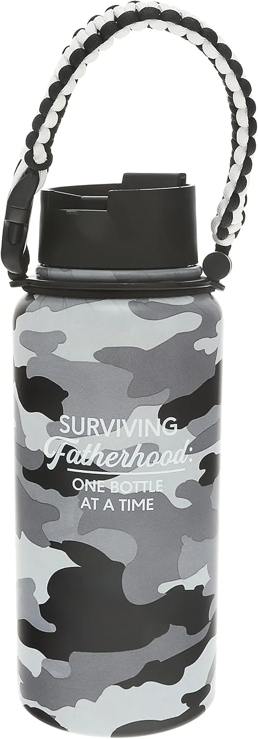 Pavilion - Surviving Fatherhood 32 oz. Stainless Steel Water Bottle, Reusable Leak Proof BPA-Free Flask for Sports, Camouflage Bottle, 1 Count, Gray