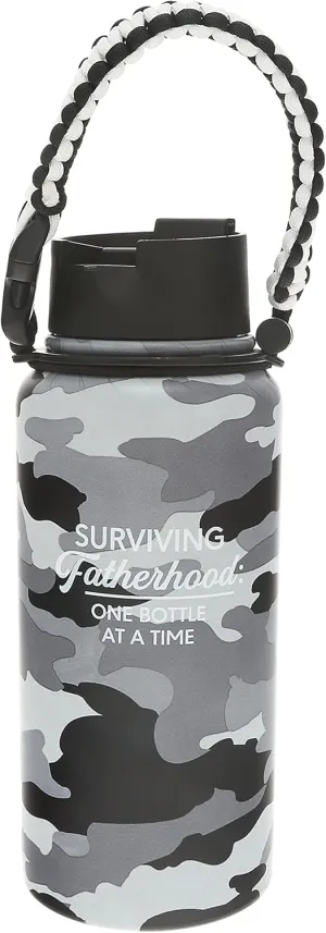 Pavilion - Surviving Fatherhood 32 oz. Stainless Steel Water Bottle, Reusable Leak Proof BPA-Free Flask for Sports, Camouflage Bottle, 1 Count, Gray