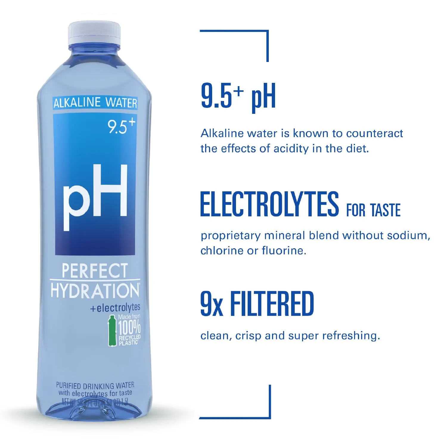 Perfect Hydration 9.5  pH Alkaline Drinking Water, 1.5-Liter Bottle, Case of 12