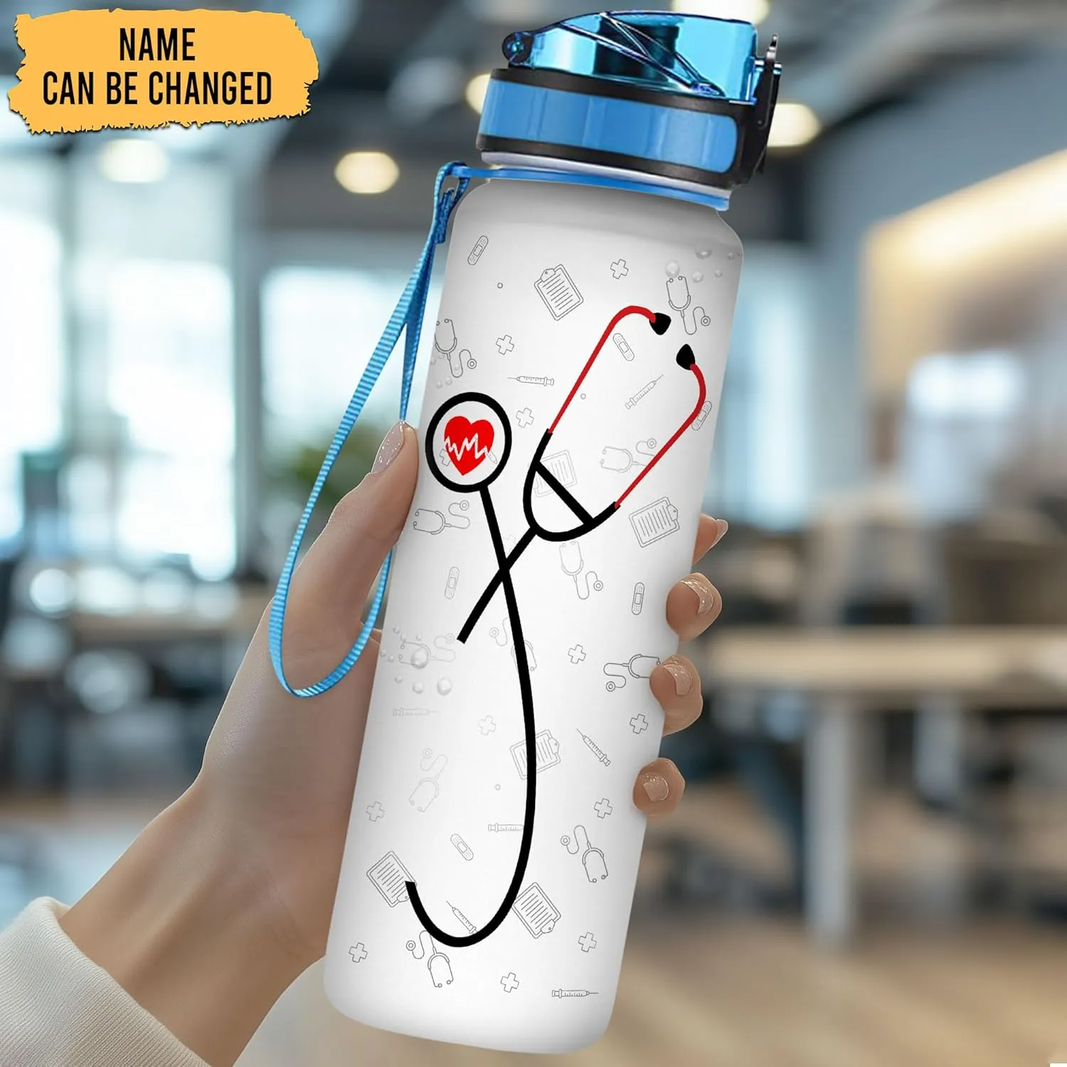 Personalized Nurse Stethoscope 32oz 1Liter Motivational Water Bottle, Customized Name Nurse, Gifts For Nurse Graduation - Appreciation Present For Women Coworkers 5.7 x 7 x29.5(cm)