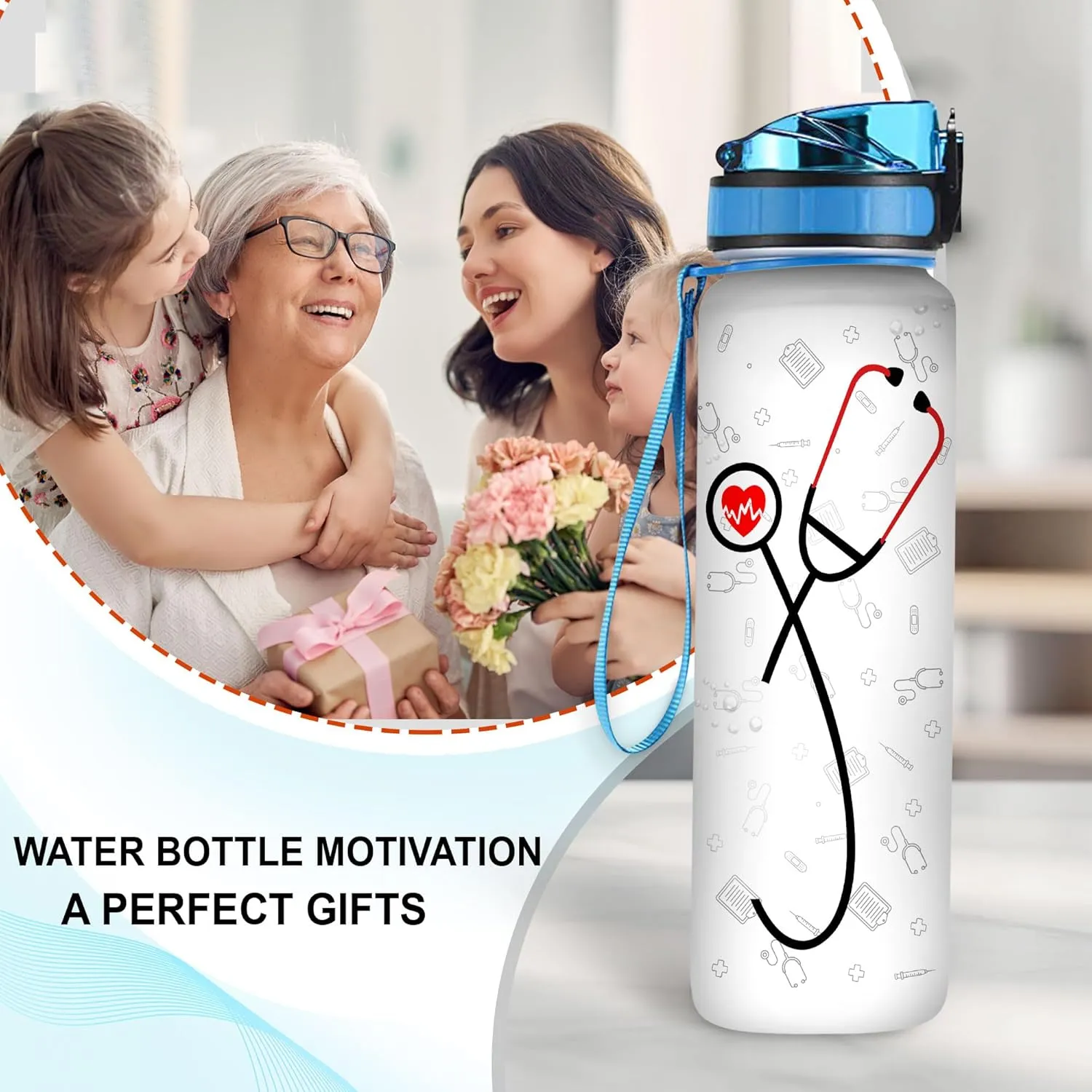 Personalized Nurse Stethoscope 32oz 1Liter Motivational Water Bottle, Customized Name Nurse, Gifts For Nurse Graduation - Appreciation Present For Women Coworkers 5.7 x 7 x29.5(cm)