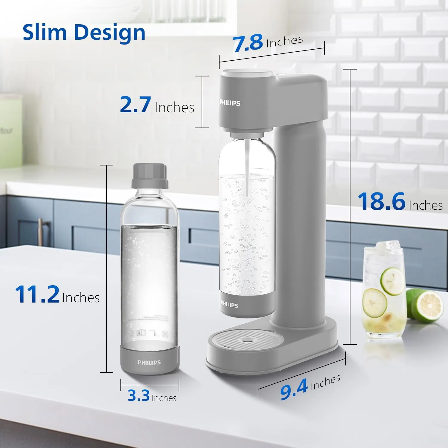 PHILIPS Sparkling Water Maker Soda Maker Soda Streaming Machine Quick Twist for Easy Install, 1L Carbonating Bottle, Soda Water Maker, Compatible with 60L CO2 Carbonator(NOT Included), ADD4901GROQ/37