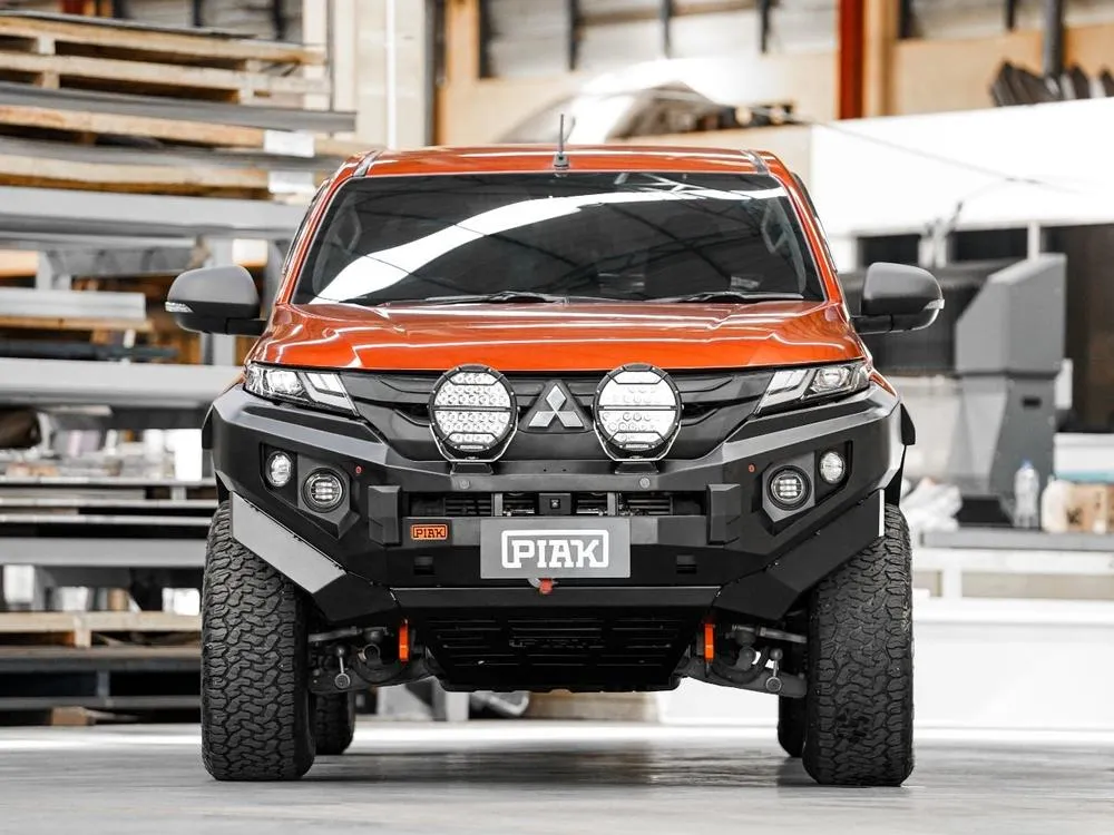 PIAK Elite Non Loop Bull Bar Orange Recovery Points Black Bash Plate for Mitsubishi Triton 2018 to 2023