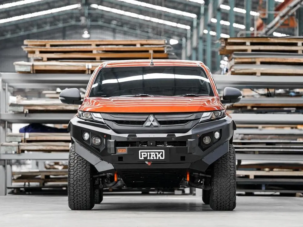 PIAK Elite Non Loop Bull Bar Orange Recovery Points Black Bash Plate for Mitsubishi Triton 2018 to 2023
