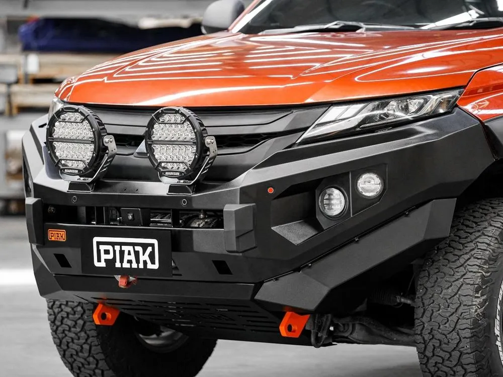 PIAK Elite Non Loop Bull Bar Orange Recovery Points Black Bash Plate for Mitsubishi Triton 2018 to 2023