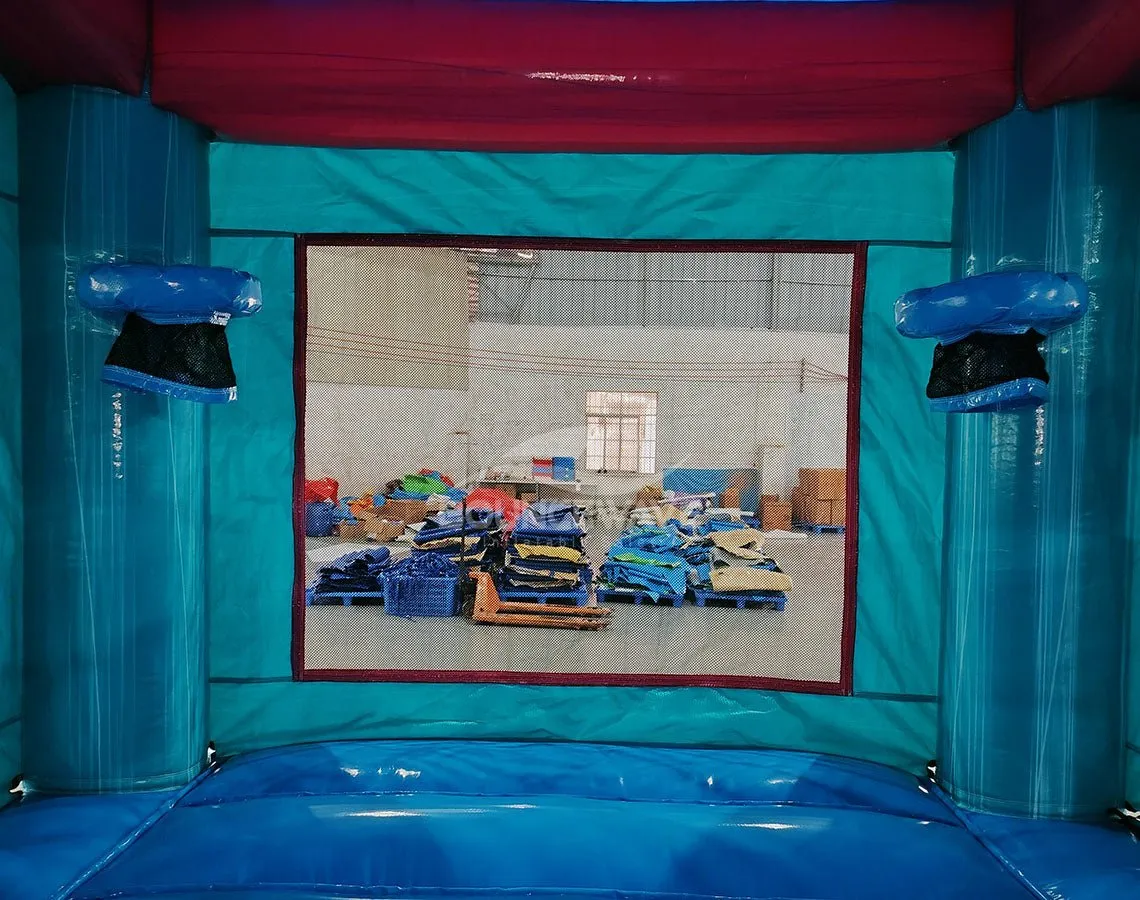 Pink Teal Palace Splash & Save Bounce House with Dual Lane Slide (Wet/Dry)